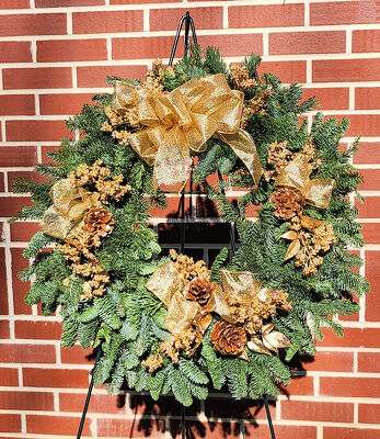 Golden Glitz Wreath from Bakanas Florist & Gifts, flower shop in Marlton, NJ
