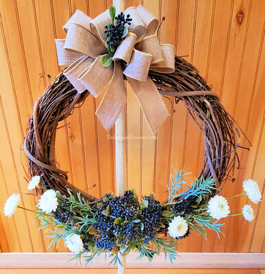 Blue & Cream Silk Wreath from Bakanas Florist & Gifts, flower shop in Marlton, NJ