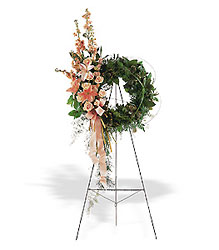 Peach Comfort Wreath from Bakanas Florist & Gifts, flower shop in Marlton, NJ