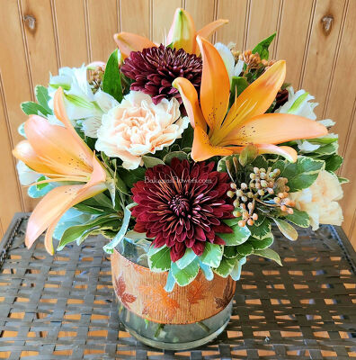 Fall Cylinder Arrangement from Bakanas Florist & Gifts, flower shop in Marlton, NJ