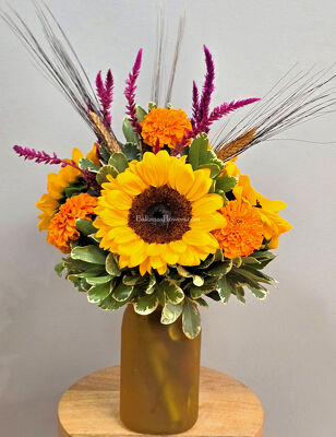 Golden Harvest Mason Jar from Bakanas Florist & Gifts, flower shop in Marlton, NJ