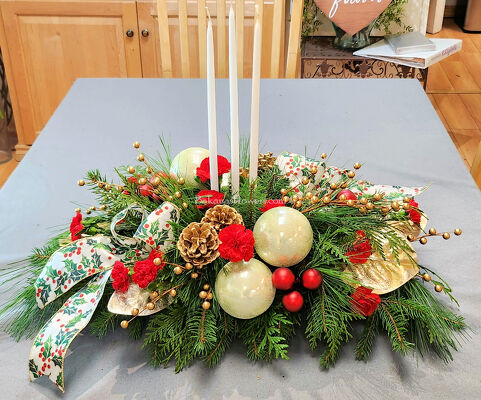 Season's Greetings Centerpiece from Bakanas Florist & Gifts, flower shop in Marlton, NJ