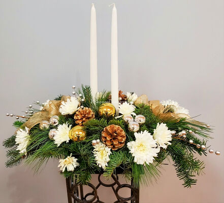 Silver and Gold Centerpiece from Bakanas Florist & Gifts, flower shop in Marlton, NJ