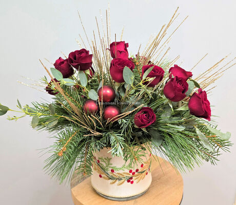 Crimson & Gold Centerpiece from Bakanas Florist & Gifts, flower shop in Marlton, NJ