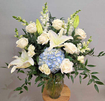 Blue & White Sympathy Vase from Bakanas Florist & Gifts, flower shop in Marlton, NJ Blue & White Sympathy Vase from Bakanas Florist & Gifts, flower shop in Marlton, NJ
