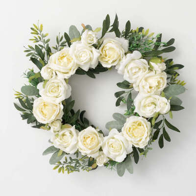 Creamy White Rose Wreath from Bakanas Florist & Gifts, flower shop in Marlton, NJ