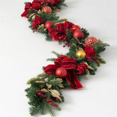 Red Ornament & Pine Ribbon Garland from Bakanas Florist & Gifts, flower shop in Marlton, NJ