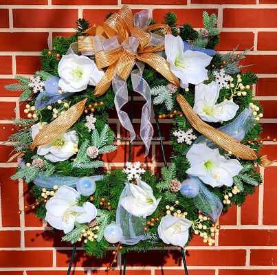 Winter White Wreath from Bakanas Florist & Gifts, flower shop in Marlton, NJ